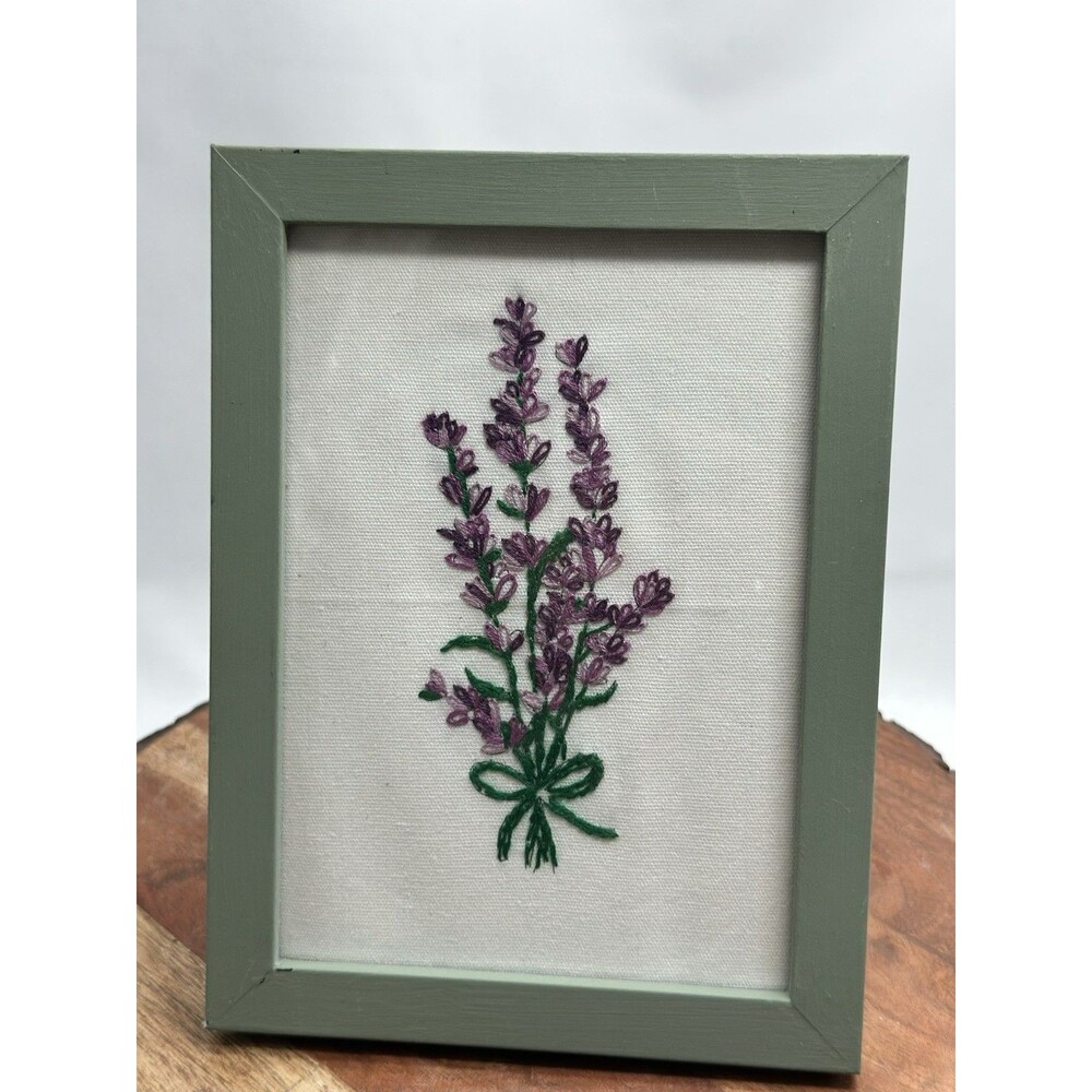 Crewel Embroidery Needlework Framed Art Lilac Florals